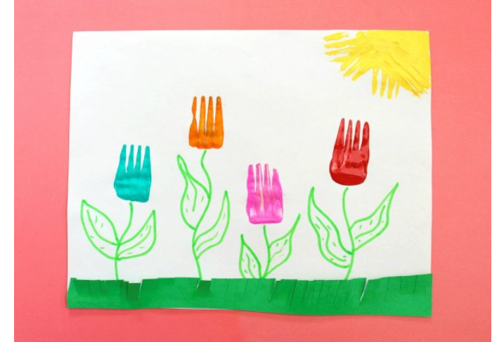 fork tulips painting crafts for kids